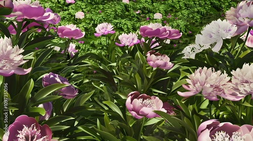 a peony garden in springtime photo