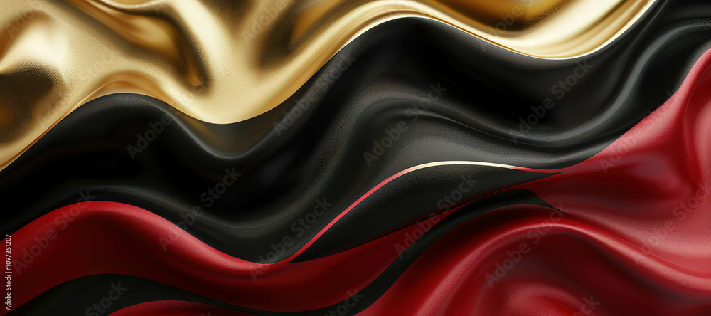 wave of cloth in gold, black and red, colorful, glow, fabric 3