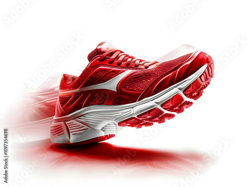 Close-up of Red Athletic Sport Shoes Isolated on White Background – Stylish Modern Footwear for E-commerce, Branding, Ads, Product Catalogs, Social Media, Sports Blogs, Fitness Marketing photo