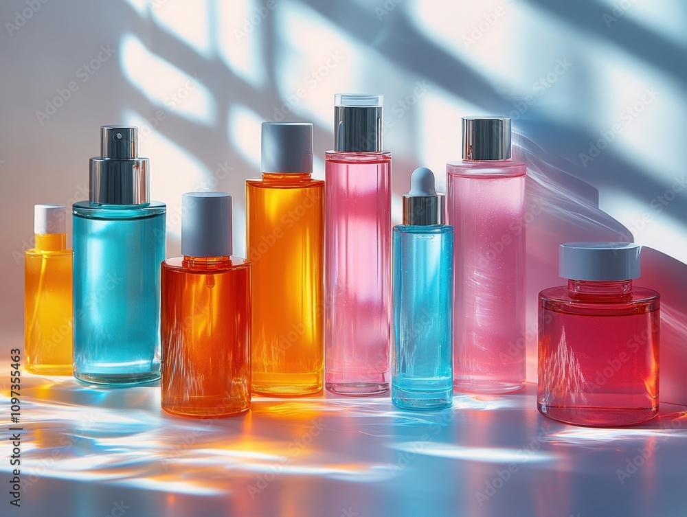 A set of various skincare products popular that are often encountered in everyday life including face creams, serums, and sunscreen tubes positioned individually with sharp, clear edges, making A set of various skincare products popular that are often encountered in everyday life including face creams, serums, and sunscreen tubes positioned individually with sharp, clear edges, making