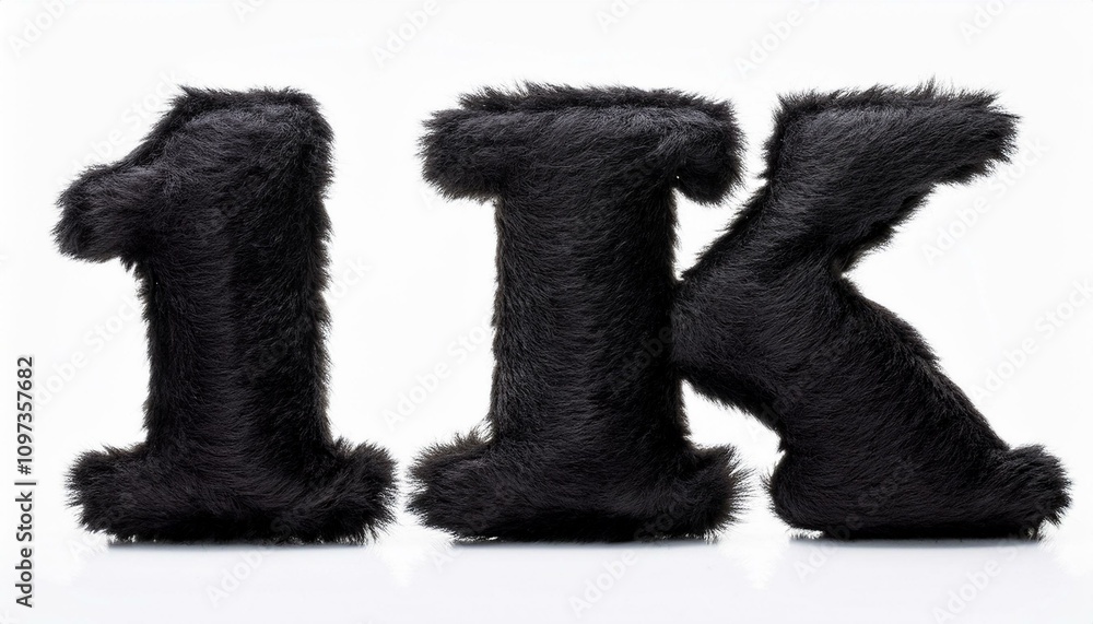 number 1k made of fluffy black plush isolated on white background number 1k made of fluffy black plush isolated on white background