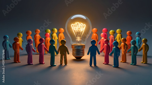 concept collective brainstorming innovation teamwork creativity creative brainstorm ideas light bulb diverse group colorful miniature human figures collaboration diversity engagement share