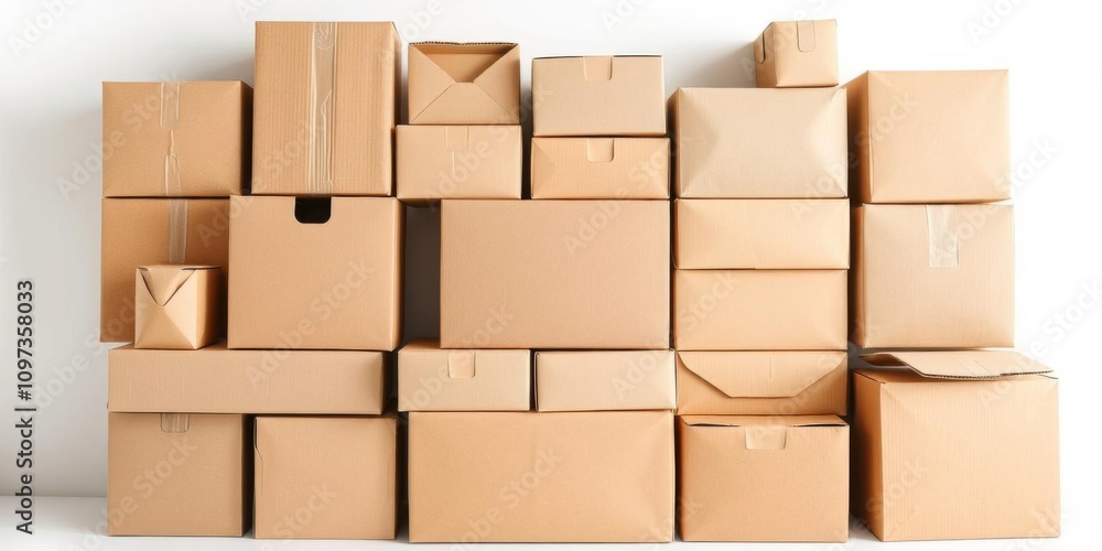 Craft cardboard boxes in various sizes and shapes isolated on a white background, storage, arrangement Craft cardboard boxes in various sizes and shapes isolated on a white background, storage, arrangement