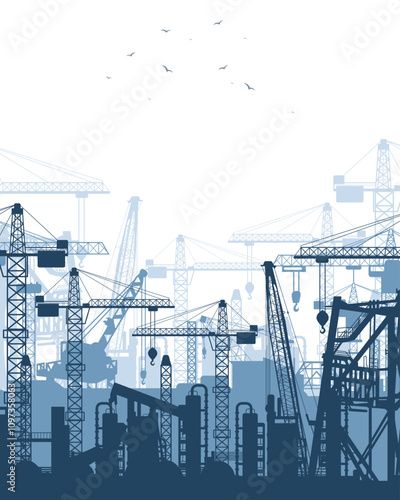 Industrial factory building silhouette background, mining site. Vector illustration
