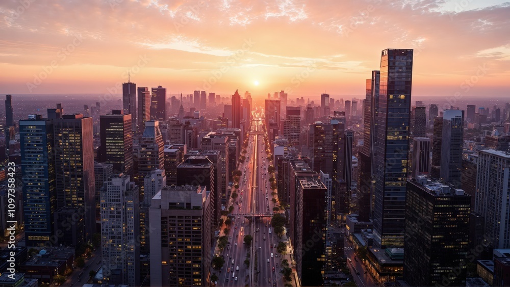 Generative AI, Golden Hour Skyline over a Modern Metropolis Generative AI, Golden Hour Skyline over a Modern Metropolis