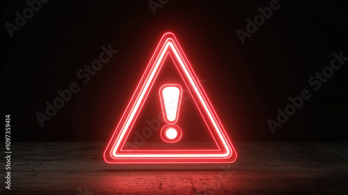 Red neon warning sign glowing on dark background
