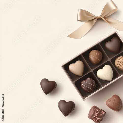 Heart-shaped chocolates in an elegant box with a ribbon