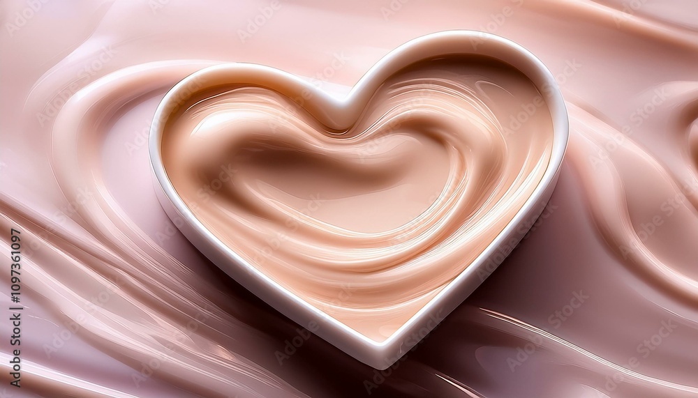 Heart-shaped cream swirl in bowl Heart-shaped cream swirl in bowl