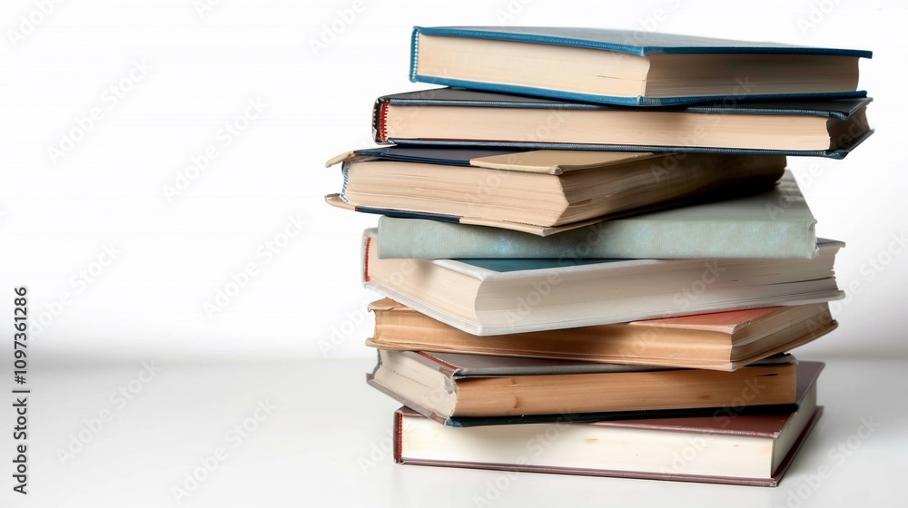 Stack of various hardcover books on white background. Stack of various hardcover books on white background.