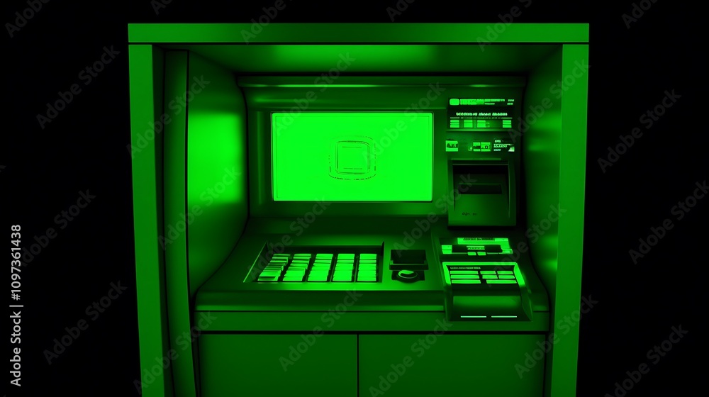 Green Illuminated Automated Teller Machine Interface Green Illuminated Automated Teller Machine Interface