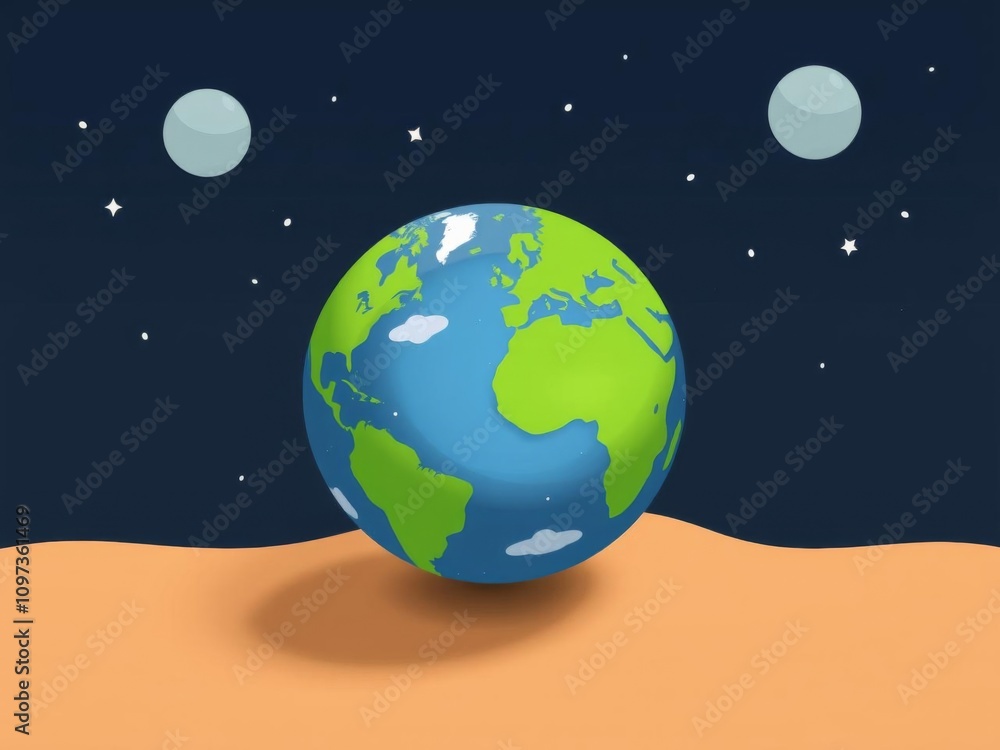 Fototapeta premium Earth planet model icon representing the globe in a simplified and minimalistic style, perfect for educational, environmental, or space-themed designs, space, educational
