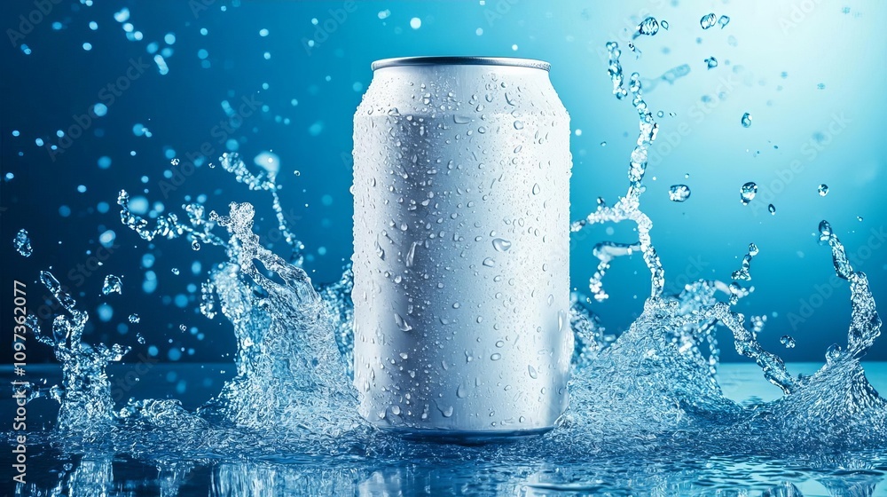 Refreshing Drink Can in Water Splash Cool Beverage Refreshing Drink Can in Water Splash Cool Beverage