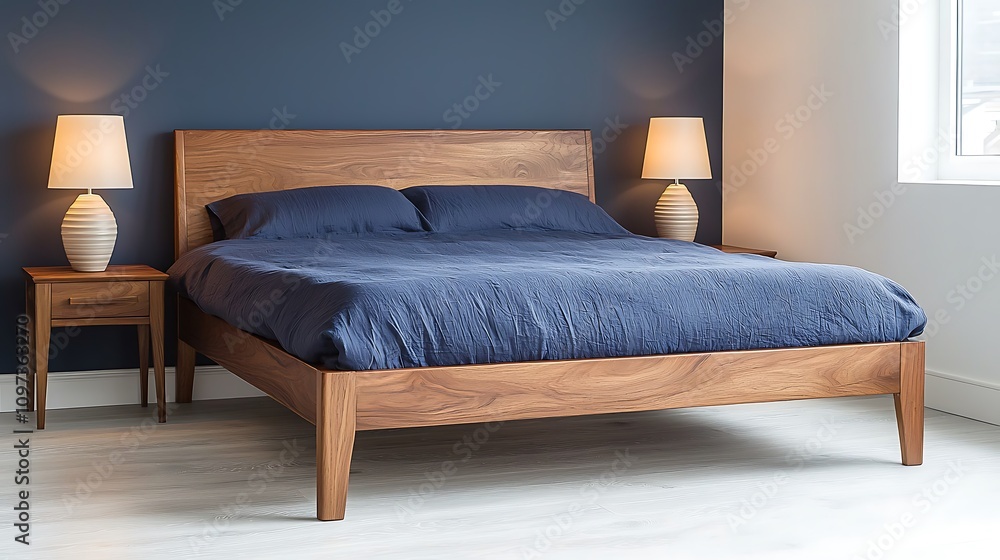 Fototapeta premium Modern bedroom design showcase contemporary home interior aesthetics cozy atmosphere natural light