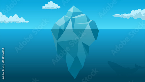 Landscape illustration of an iceberg floating in the sea