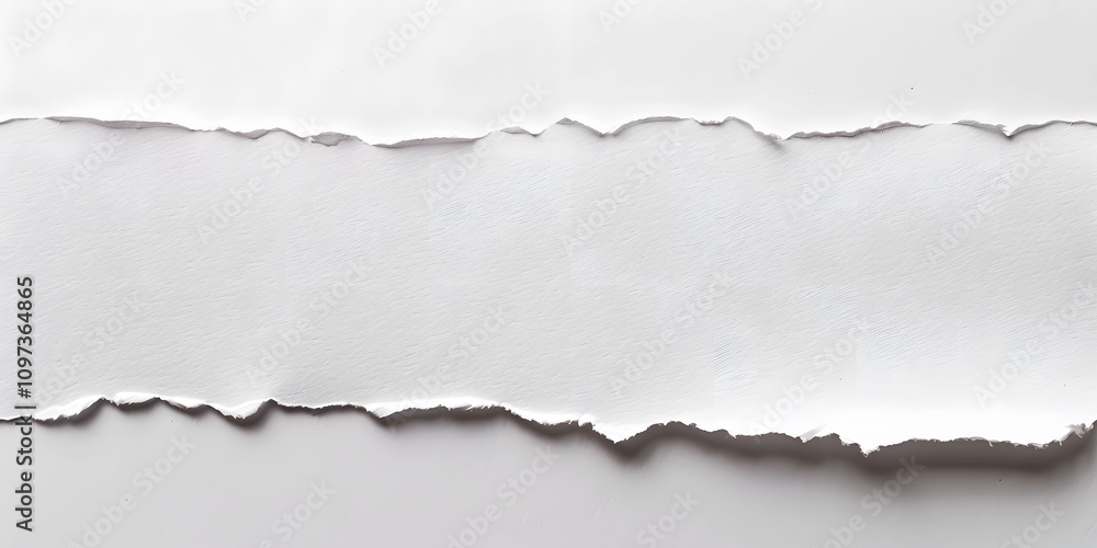 Fototapeta premium White Notebook Paper Tear with Rough Ripped Edges Isolated on a White Background for Design Projects, Branding, Social Media, Ads, Stationery, Digital Art, Presentations