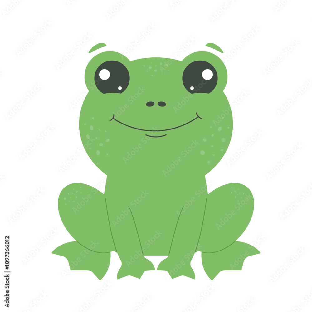 Cute smiling frog character. Funny animal for cards, magazines, banners. Vector flat childrens illustration isolated on white background Cute smiling frog character. Funny animal for cards, magazines, banners. Vector flat childrens illustration isolated on white background