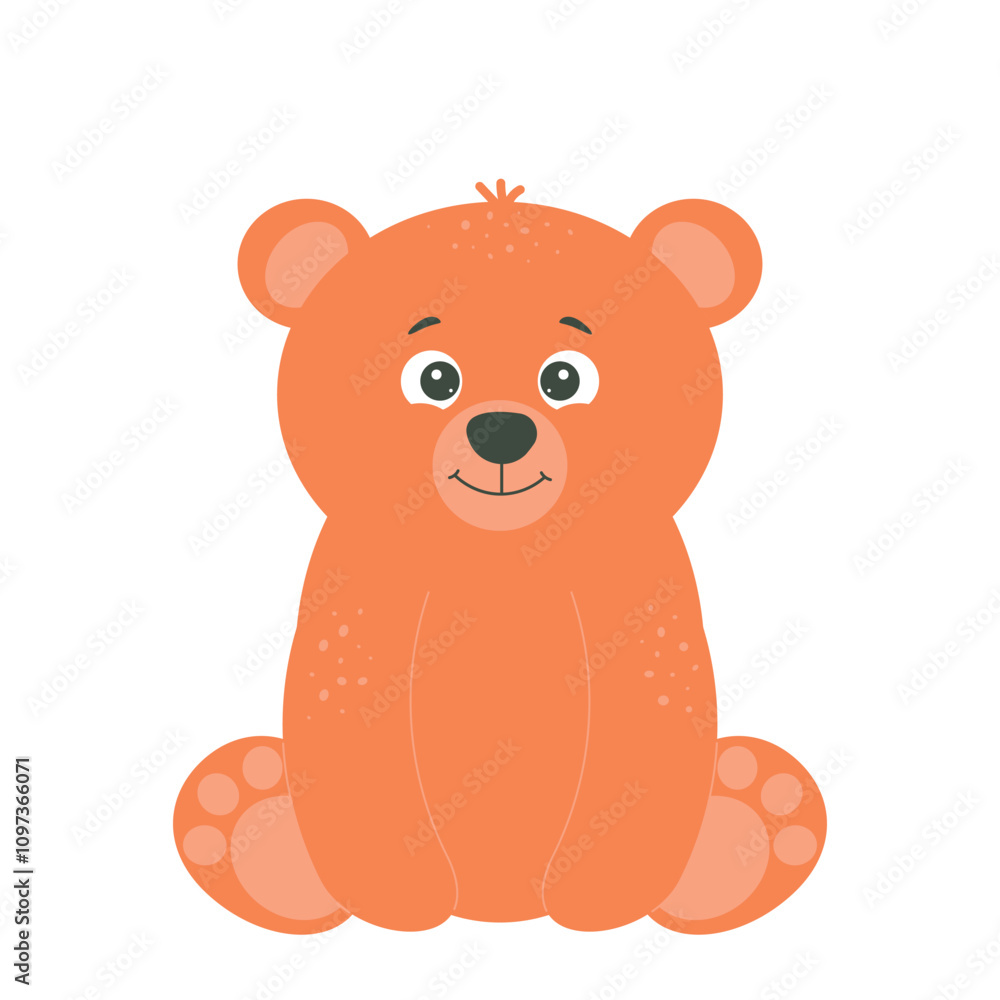 Cute smiling bear character. Funny sitting animal for poster, greeting card and childrens design. Vector flat illustration isolated on white background Cute smiling bear character. Funny sitting animal for poster, greeting card and childrens design. Vector flat illustration isolated on white background