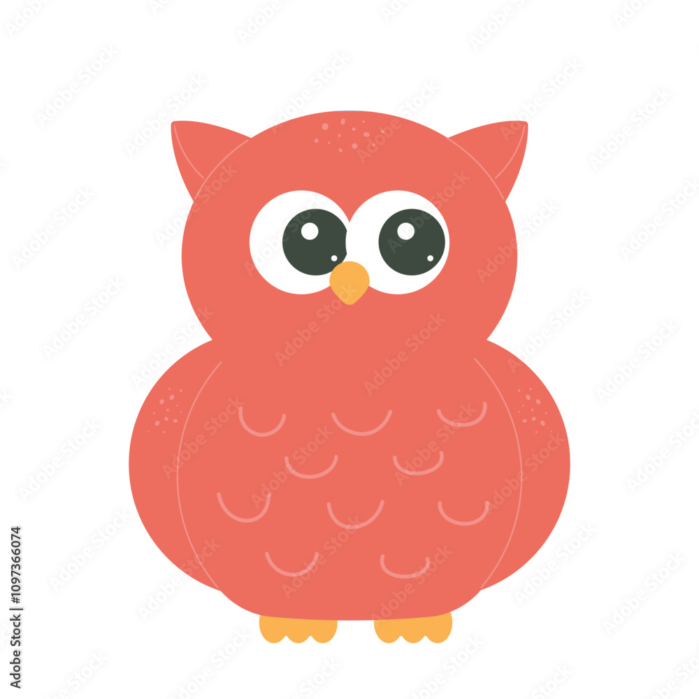 Cute owl character. Funny sitting bird for poster, greeting card and childrens design. Vector flat illustration isolated on white background Cute owl character. Funny sitting bird for poster, greeting card and childrens design. Vector flat illustration isolated on white background
