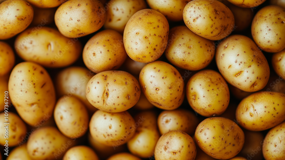 A heap of organic potatoes. Natural Potatoes vegetable background. Healthy plant food pattern A heap of organic potatoes. Natural Potatoes vegetable background. Healthy plant food pattern