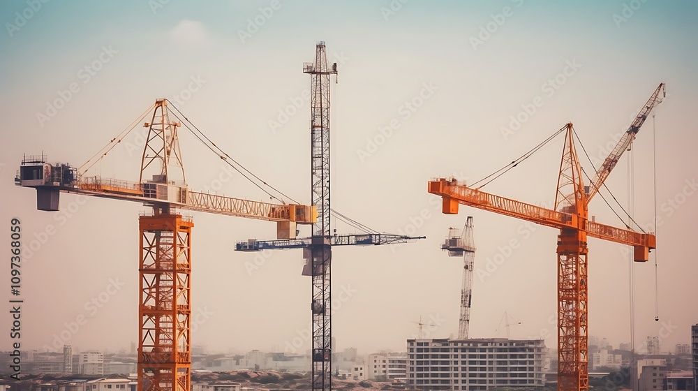 Construction Cranes Skyline Cityscape Urban Development Construction Cranes Skyline Cityscape Urban Development