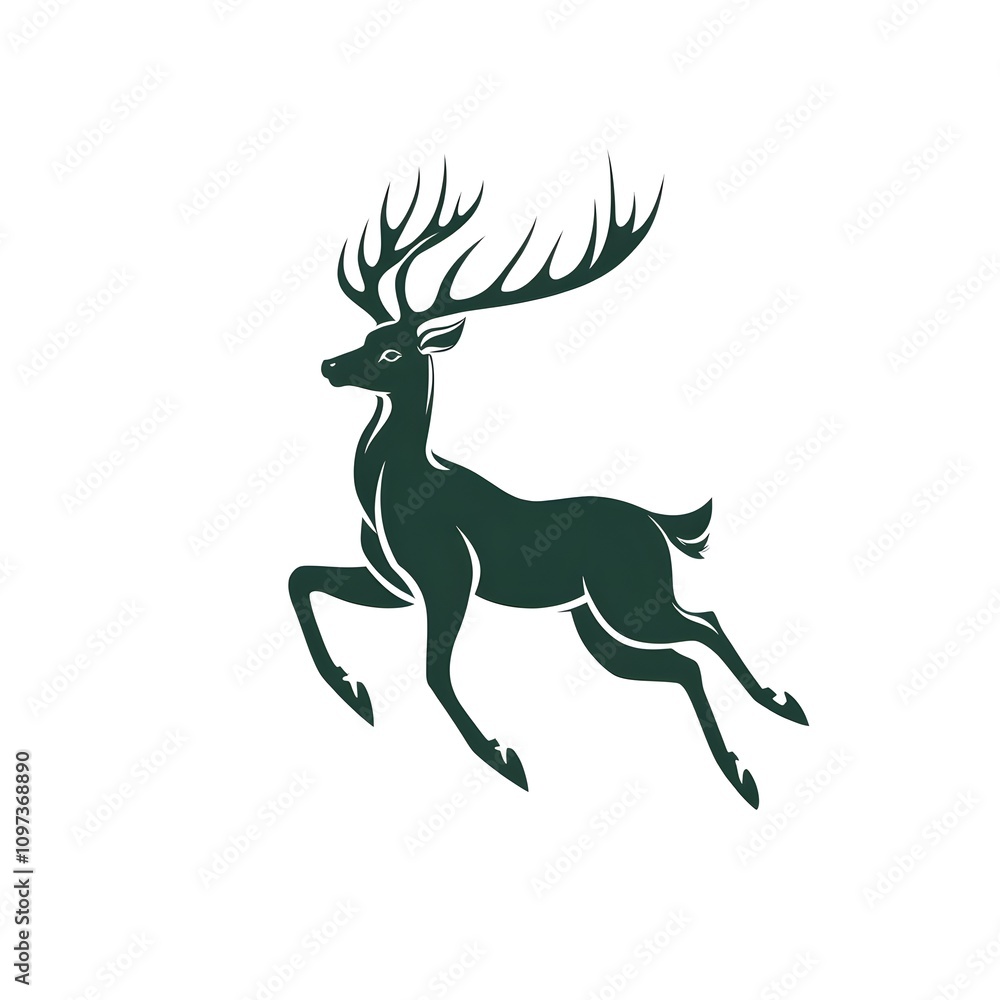 A stylized silhouette of a leaping deer with large antlers A stylized silhouette of a leaping deer with large antlers