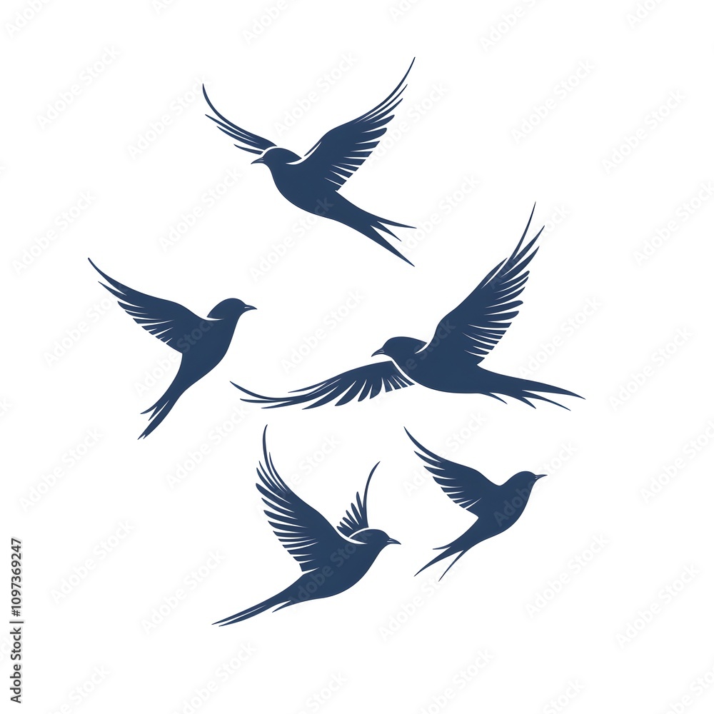 Fototapeta premium Four Blue Bird Silhouettes Flying in Formation