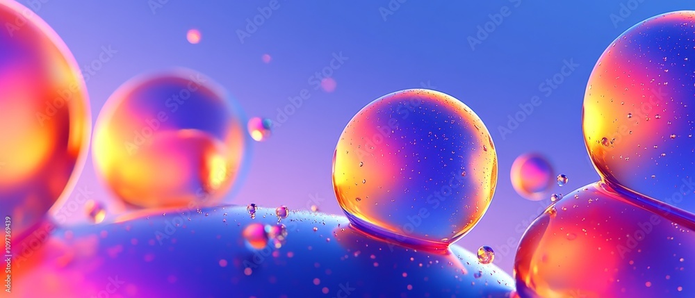 Vibrant abstract spheres with refracted light effects and glowing accents in neon pink and blue tones floating over a reflective surface to create an immersive digital illustration Vibrant abstract spheres with refracted light effects and glowing accents in neon pink and blue tones floating over a reflective surface to create an immersive digital illustration