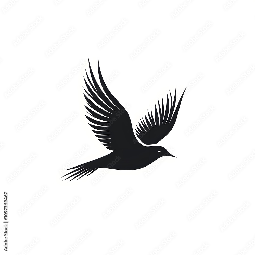 Black silhouette of a bird with spread wings in flight Black silhouette of a bird with spread wings in flight