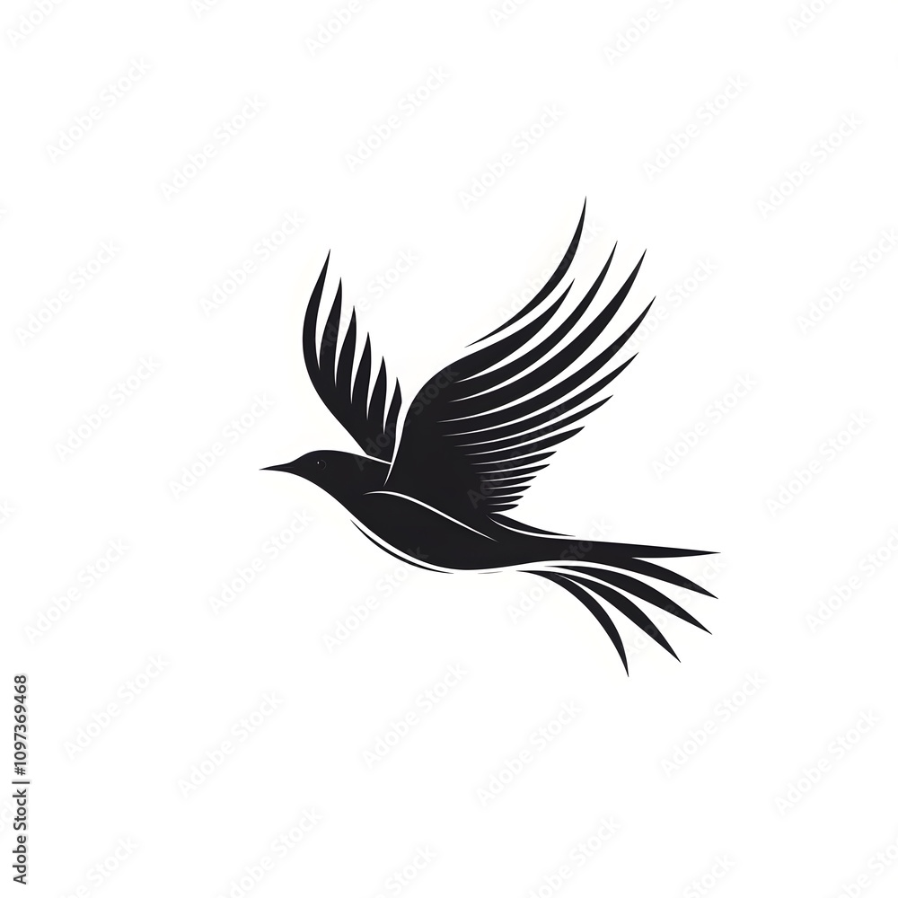 Silhouette of a bird in flight with spread wings Silhouette of a bird in flight with spread wings