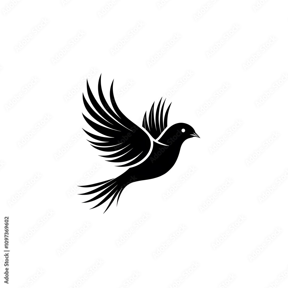 Obraz premium A stylized black silhouette of a bird in flight with outstretched wings