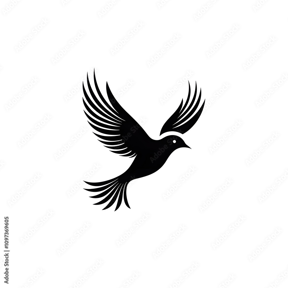 Obraz premium Black Silhouette of a Bird in Flight with Spread Wings