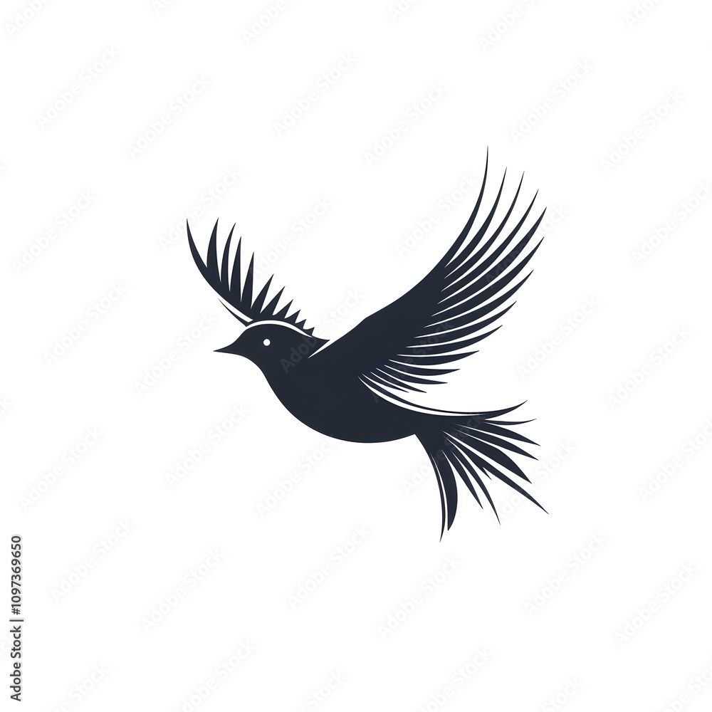 Stylized Black Bird in Flight with Spiky Wings Stylized Black Bird in Flight with Spiky Wings