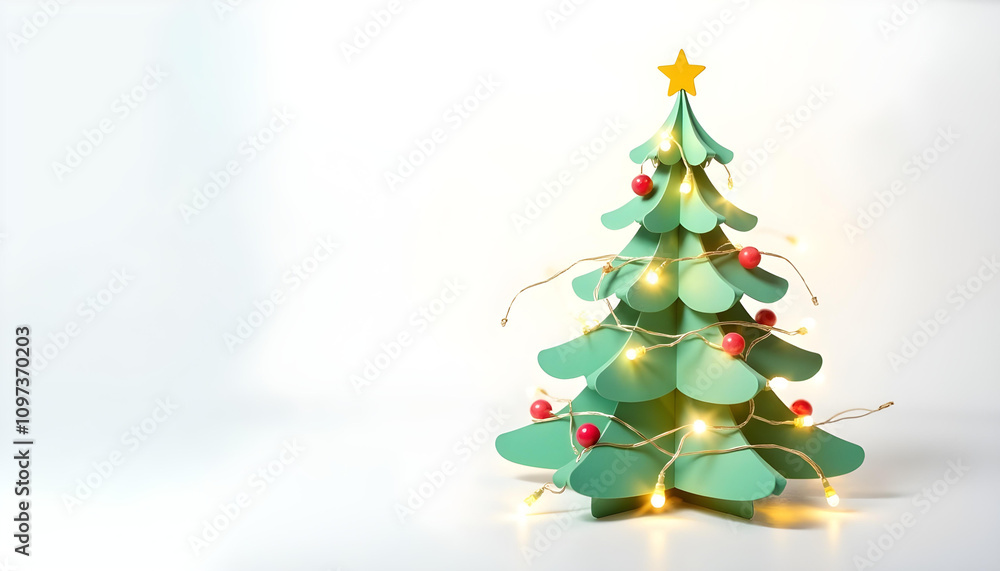 cozy Christmas scene featuring paper cutout tree adorned with lights and ornaments, creating festive atmosphere cozy Christmas scene featuring paper cutout tree adorned with lights and ornaments, creating festive atmosphere