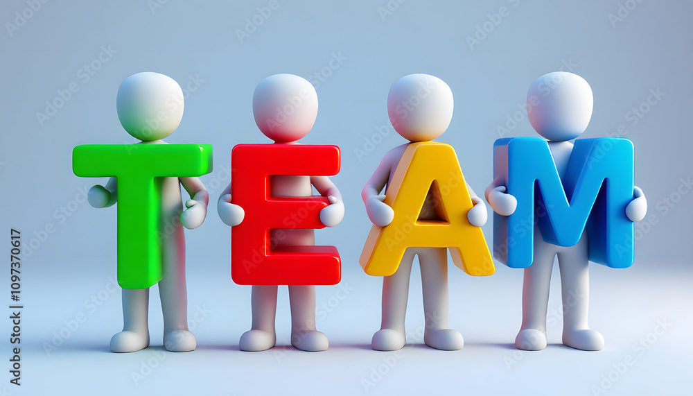 3D Illustration of Teamwork, Characters Holding TEAM Letters 3D Illustration of Teamwork, Characters Holding TEAM Letters