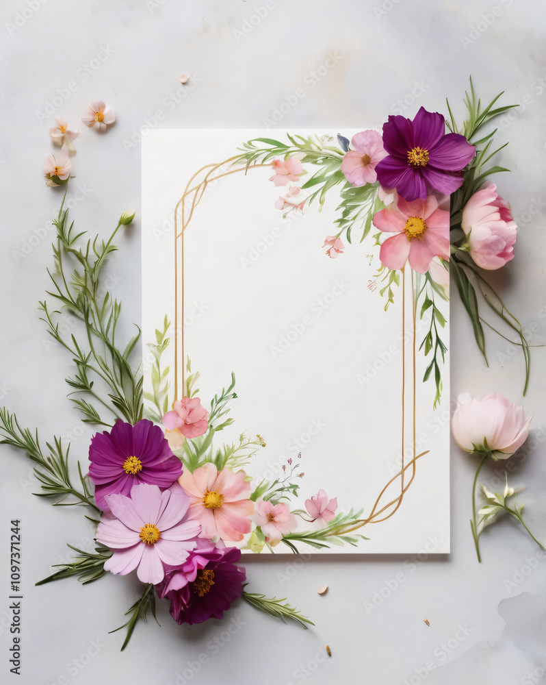 Beautiful wedding invite featuring delicate flowers. Beautiful wedding invite featuring delicate flowers.