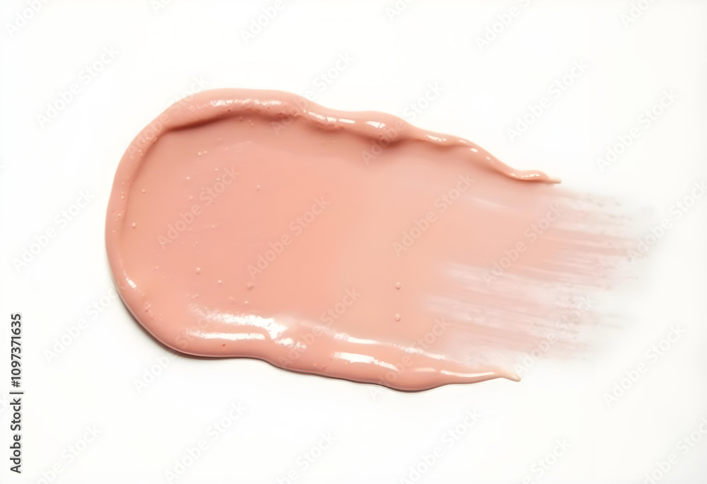 Fototapeta premium smooth, creamy texture of pink paint spreads across white surface, showcasing its vibrant color and consistency. This captures essence of artistic expression and creativity
