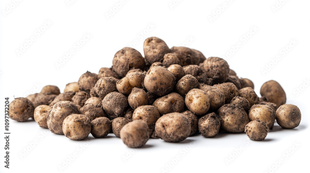pile of fresh potatoes isolated on a white background pile of fresh potatoes isolated on a white background