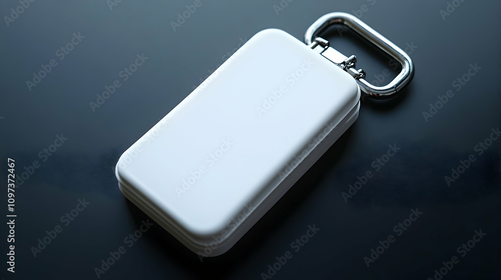 White rectangular box with a silver handle on a dark background. White rectangular box with a silver handle on a dark background.
