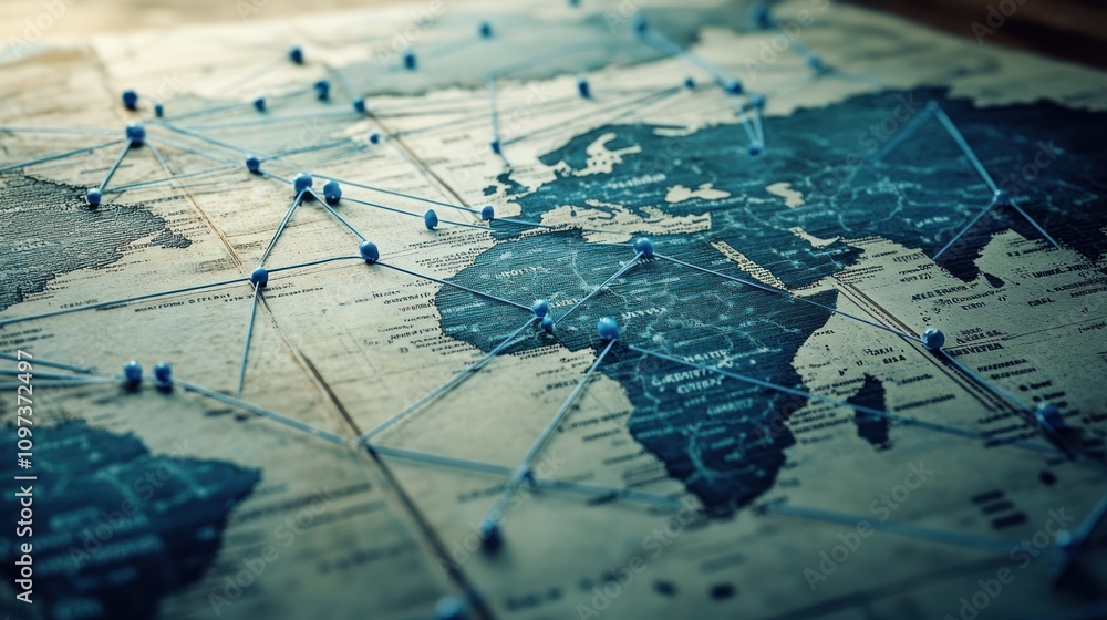 Detailed map with connections across continents. Detailed map with connections across continents.