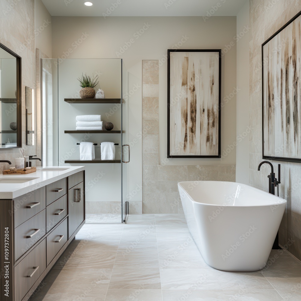 clean bathroom with luxurious wooden shelves and aesthetic table clean bathroom with luxurious wooden shelves and aesthetic table