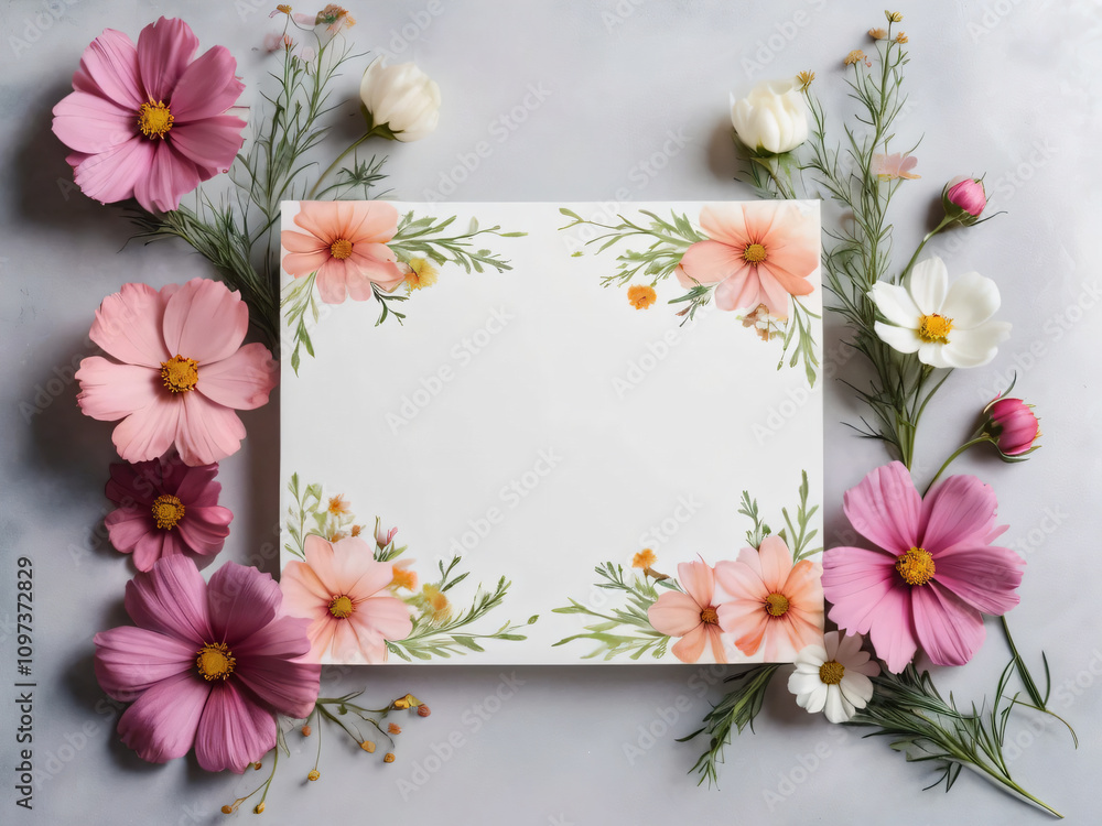 Blank wedding card adorned with floral illustrations. Blank wedding card adorned with floral illustrations.