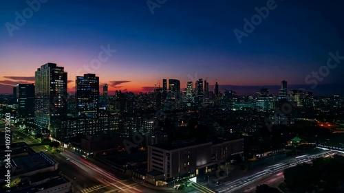 Wallpaper Mural City skyline at dusk with illuminated buildings and roads. Torontodigital.ca