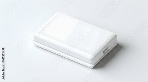 White rectangular electronic device with subtle texture and a small port, isolated on a bright background.