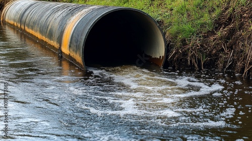 Wallpaper Mural Large metal pipe discharging water into a stream. Torontodigital.ca