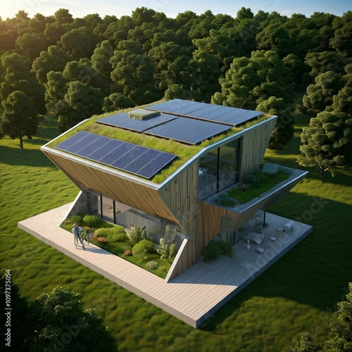 futuristic eco house in the woods