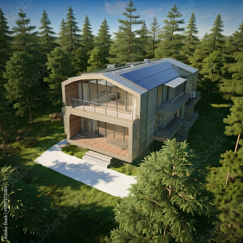 futuristic eco house in the woods