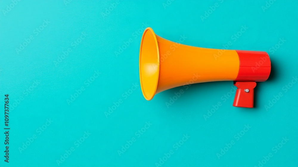 Make Your Voice Heard: A vibrant orange and red megaphone rests on a teal background, ready to broadcast your message. Make Your Voice Heard: A vibrant orange and red megaphone rests on a teal background, ready to broadcast your message.