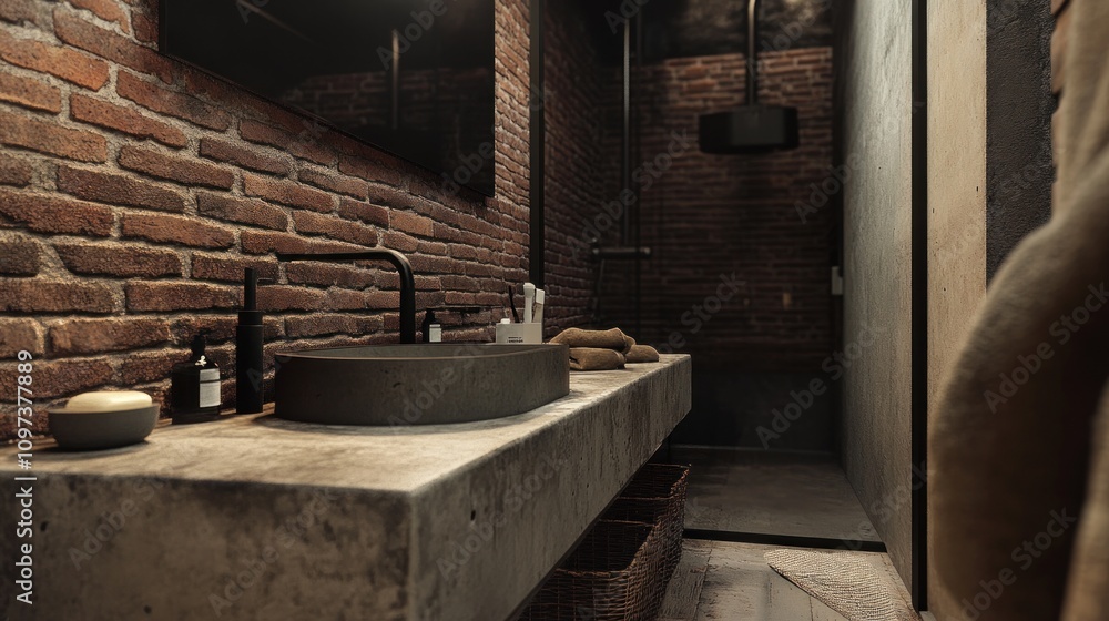 Modern Industrial Bathroom Design With Brick Wall Modern Industrial Bathroom Design With Brick Wall