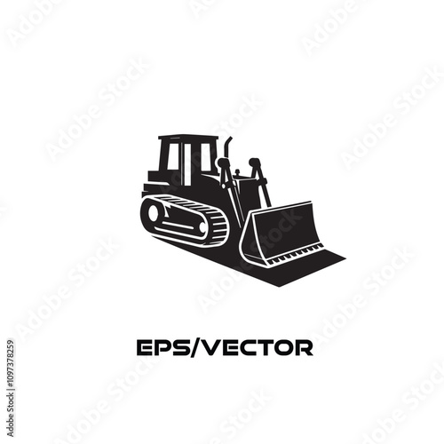 Black and White Vector Illustration of a Bulldozer. Monochrome vector art depicting a bulldozer, symbolizing construction, strength, and industrial machinery. 