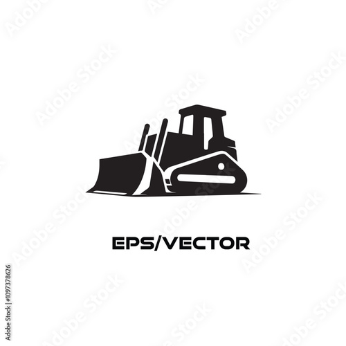 Black and White Vector Illustration of a Bulldozer. Monochrome vector art depicting a bulldozer, symbolizing construction, strength, and industrial machinery. 